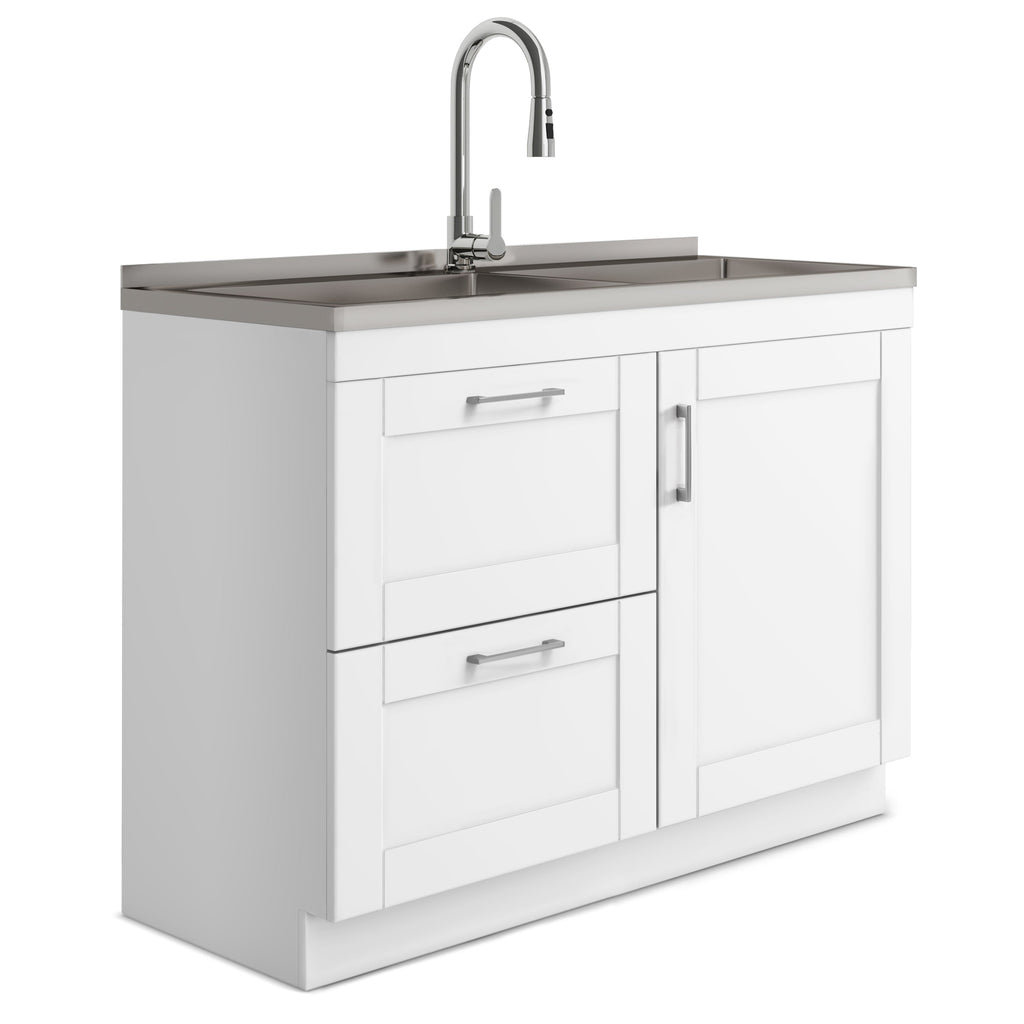 Modern Wide Shaker - 46" Laundry Cabinet with Faucet and Stainless Steel Sink