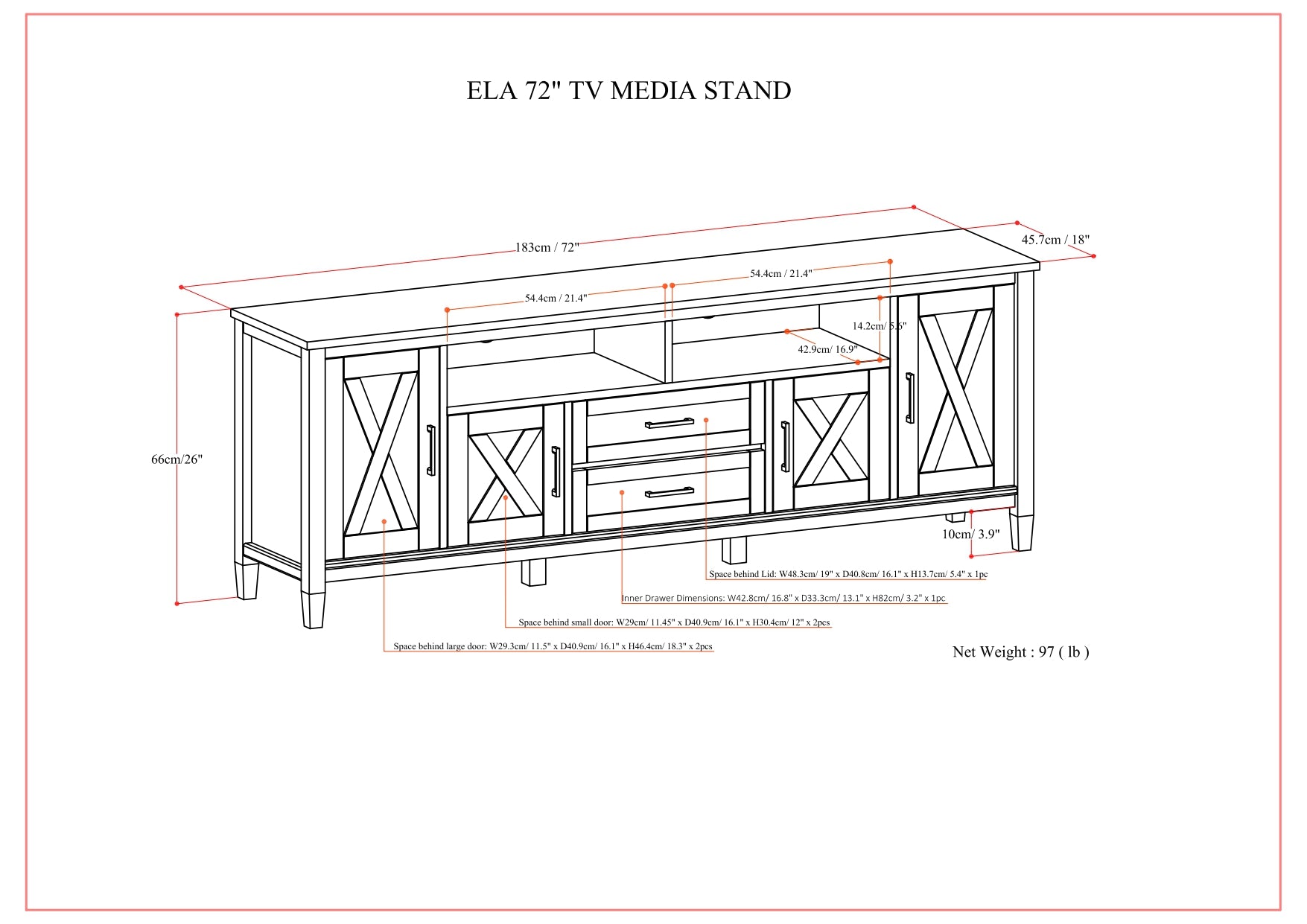Ela 72 Inch Wide Solid Wood TV Stand in Smokey