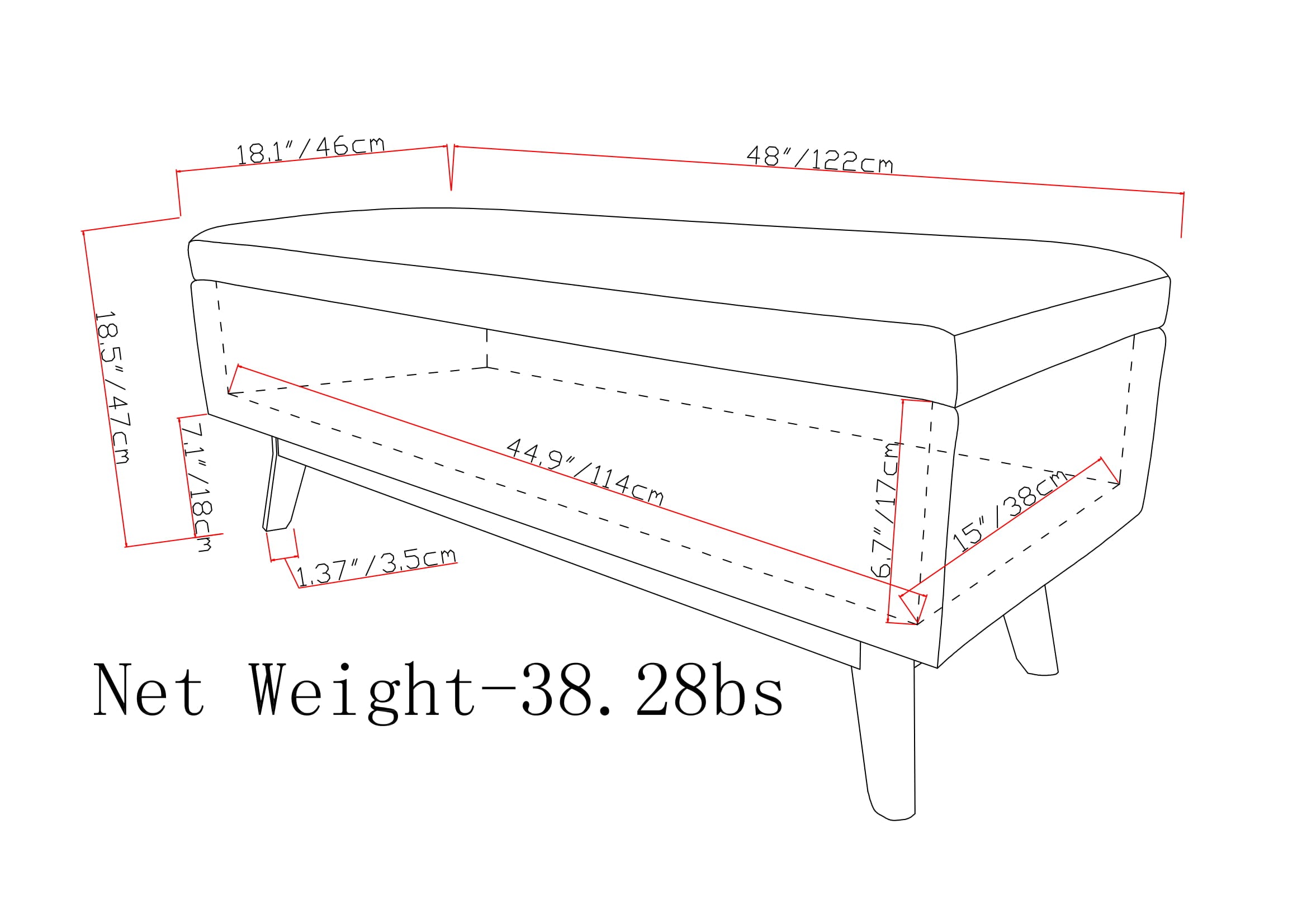 Owen 48 Inch Wide Rectangular Storage Ottoman in Distressed Saddle