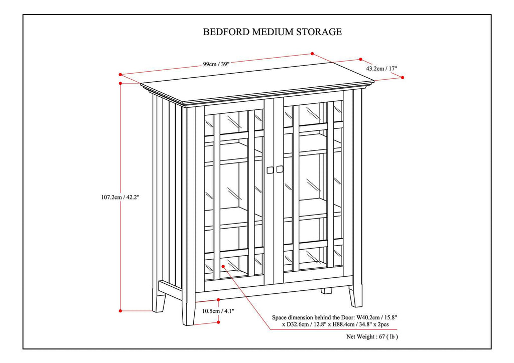 Bedford 39 Inch Wide Solid Wood Medium Storage Cabinet in Rustic