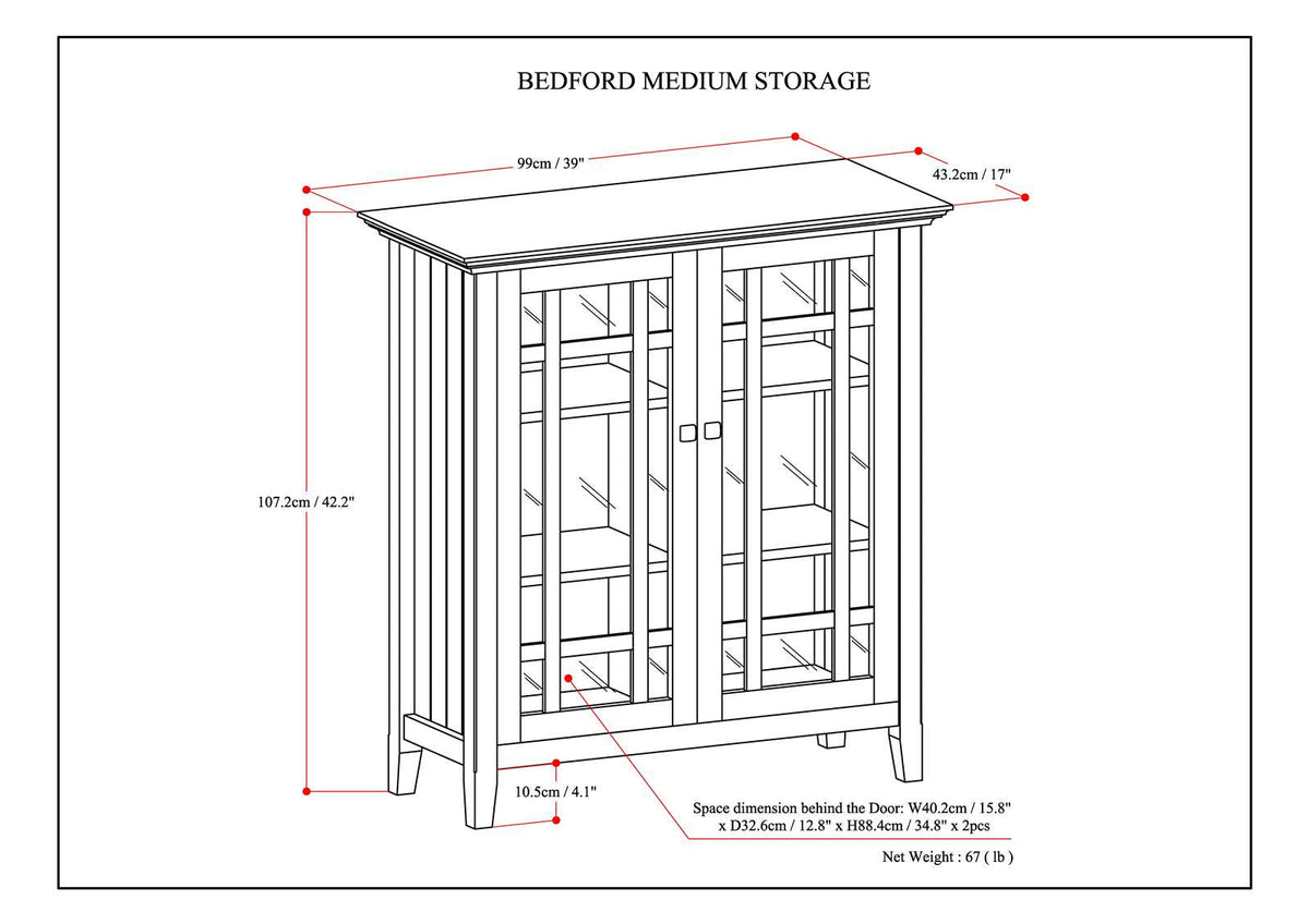 Bedford 39 Inch Wide Solid Wood Medium Storage Cabinet in Rustic