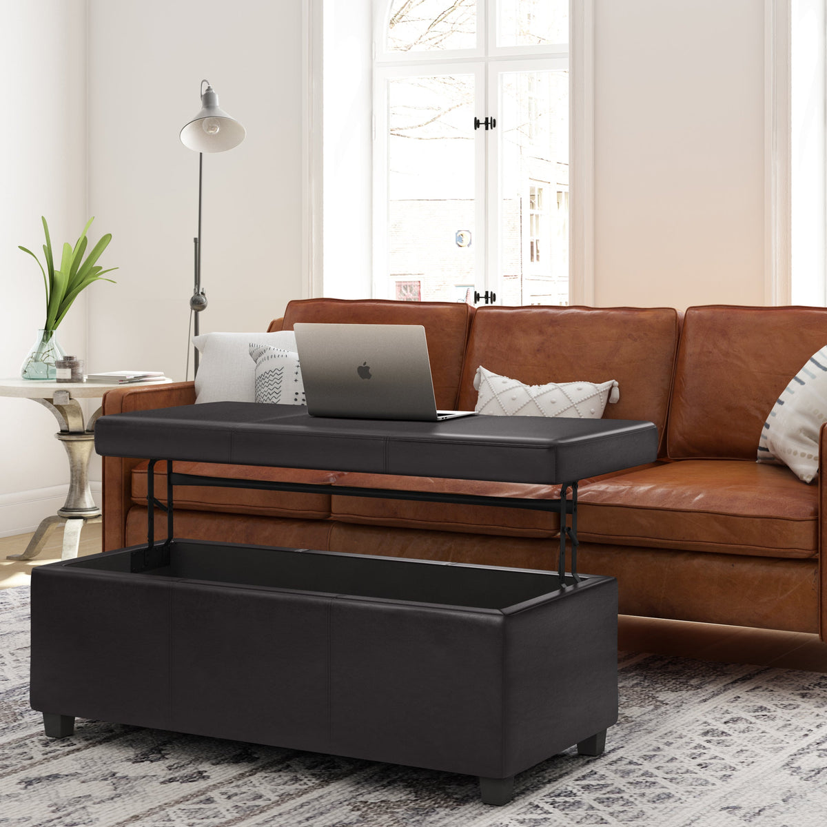 Avalon 44 Inch Wide Lift Top Rectangular Storage Ottoman in Tanners