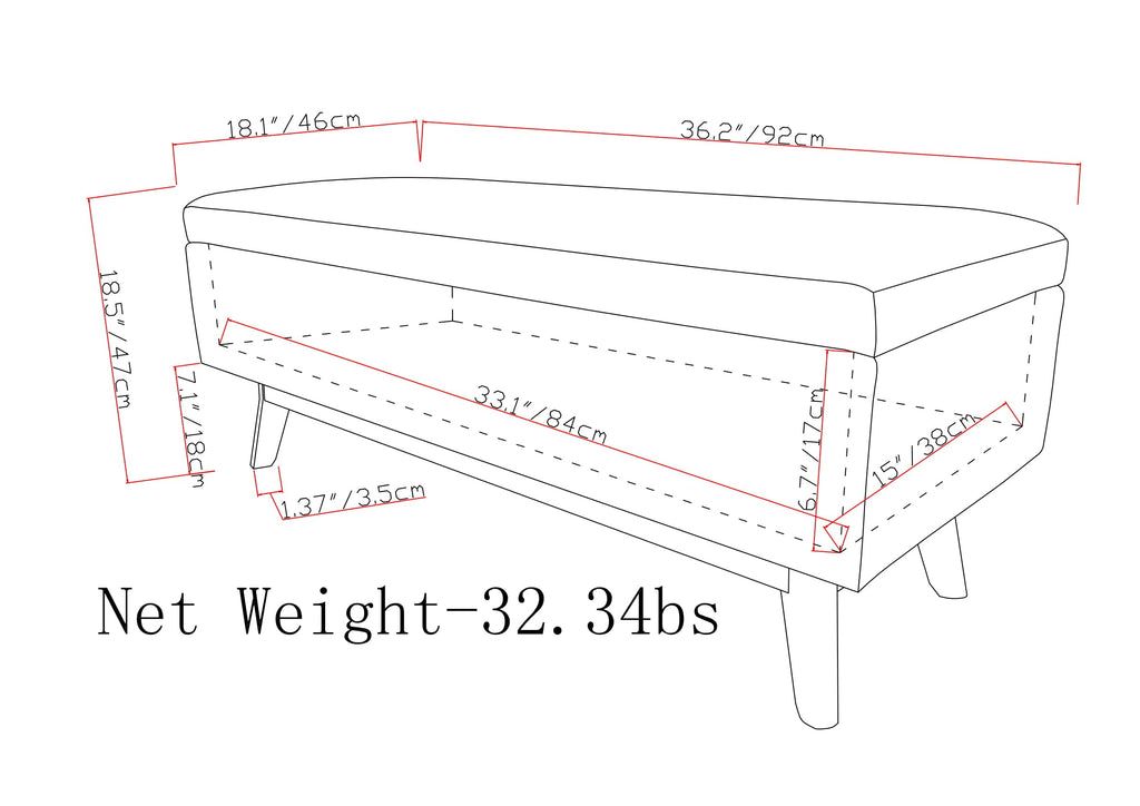 Owen 36 Inch Wide Small Rectangular Storage Ottoman