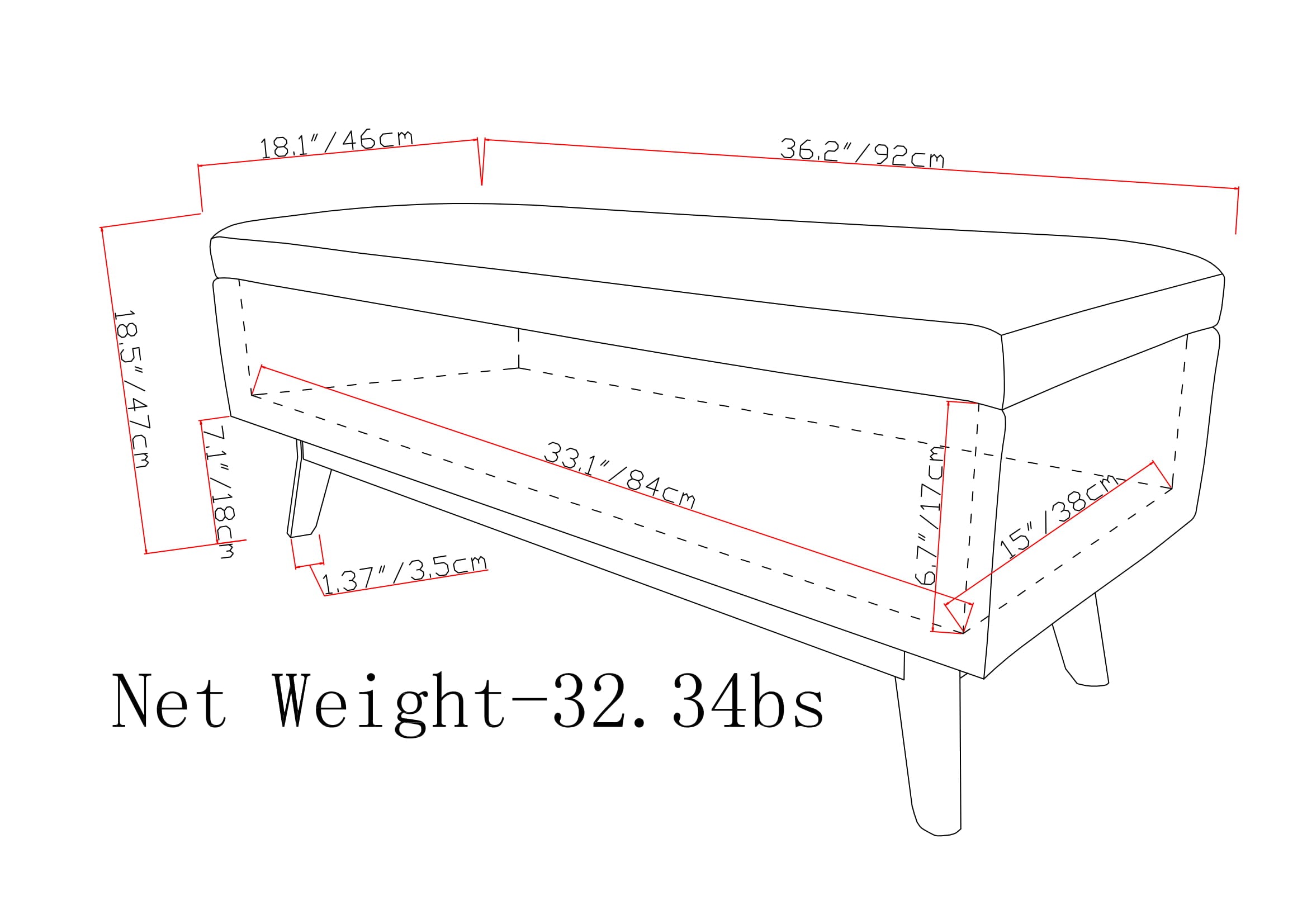 Owen 36 Inch Wide Small Rectangular Storage Ottoman