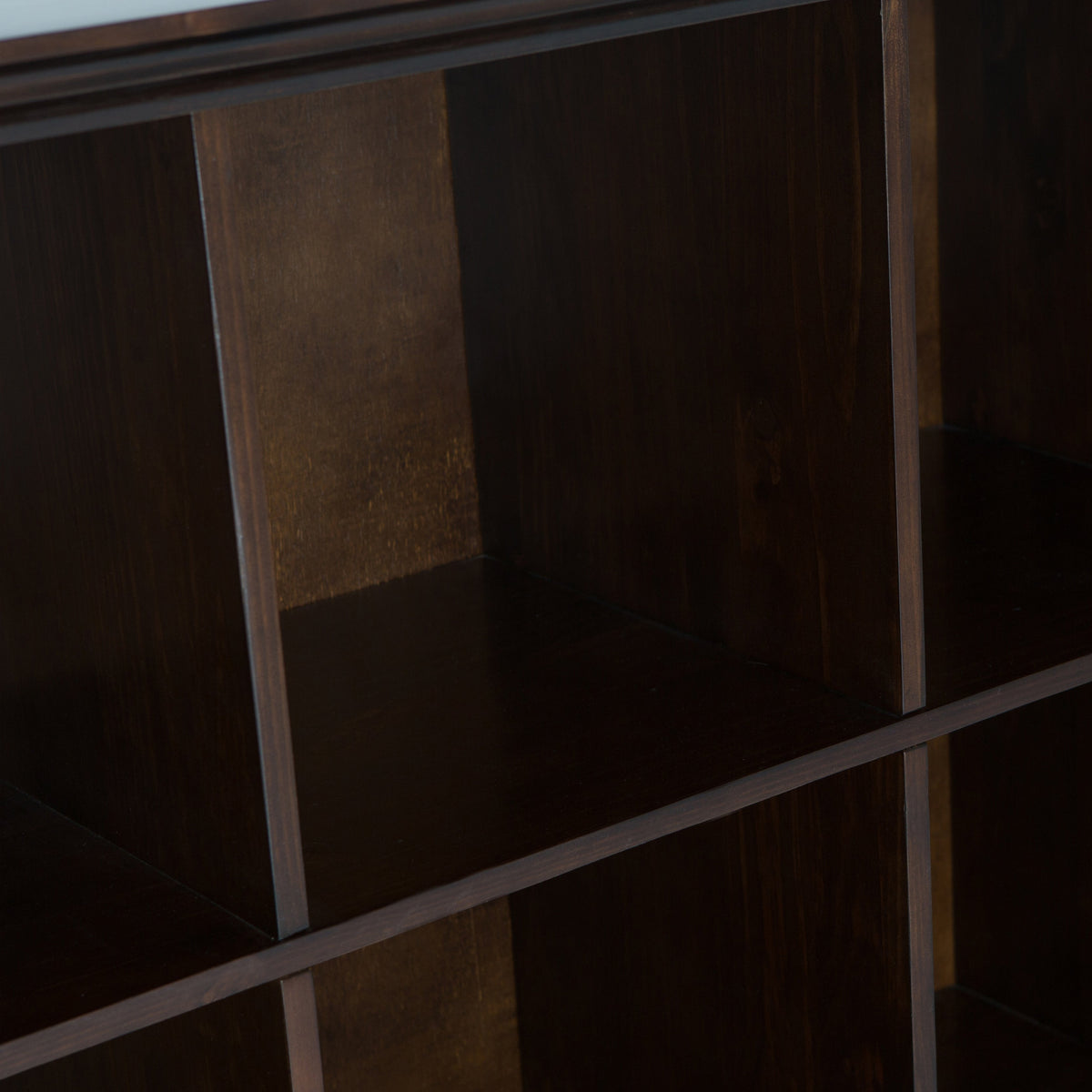 Acadian 57 Inch Wide Solid Wood 8 Cube Storage Sofa Table in Brunette
