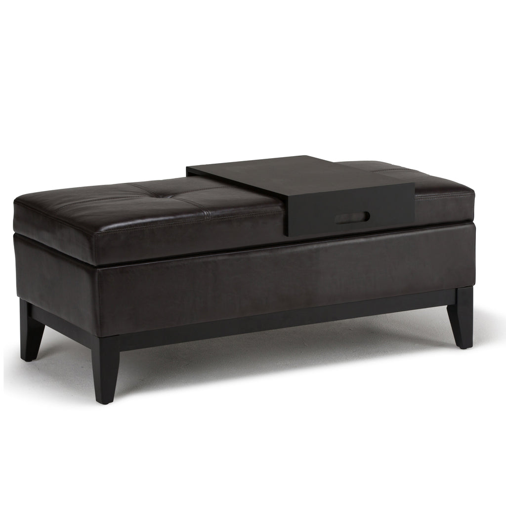 Oregon 42 Inch Wide Storage Ottoman Bench with Tray in Tanners