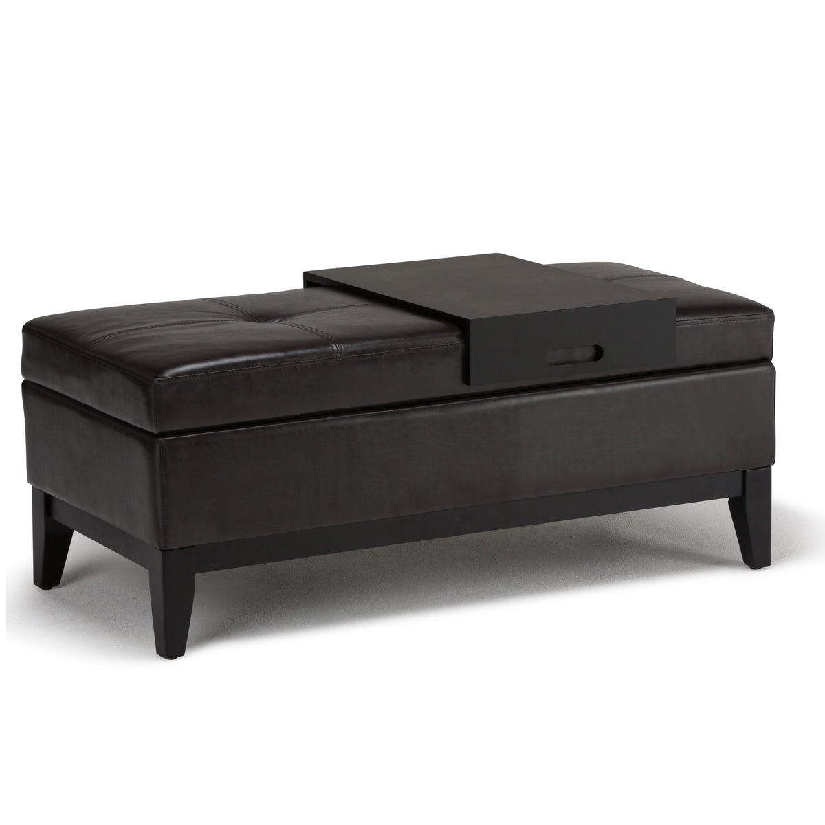 Oregon 42 Inch Wide Storage Ottoman Bench with Tray in Tanners