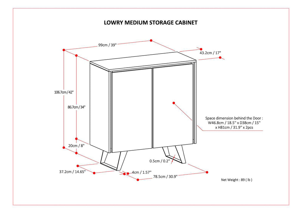 Lowry 39 Inch Wide Solid Acacia Wood Medium Storage Cabinet
