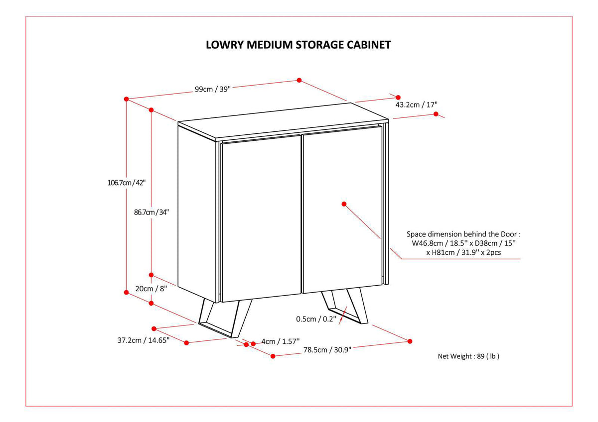 Lowry 39 Inch Wide Solid Acacia Wood Medium Storage Cabinet