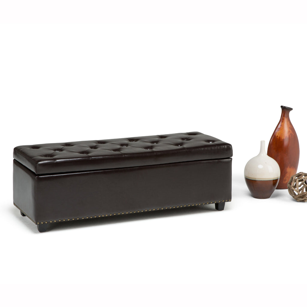 Hamilton 48 Inch Wide Storage Ottoman in Coffee