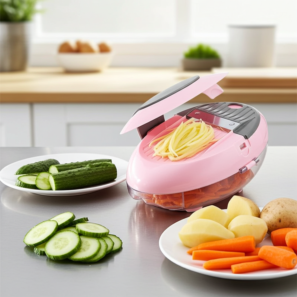 Vegetable Shredder & Spiralizer – Stainless Steel Blades, Blue or Pink