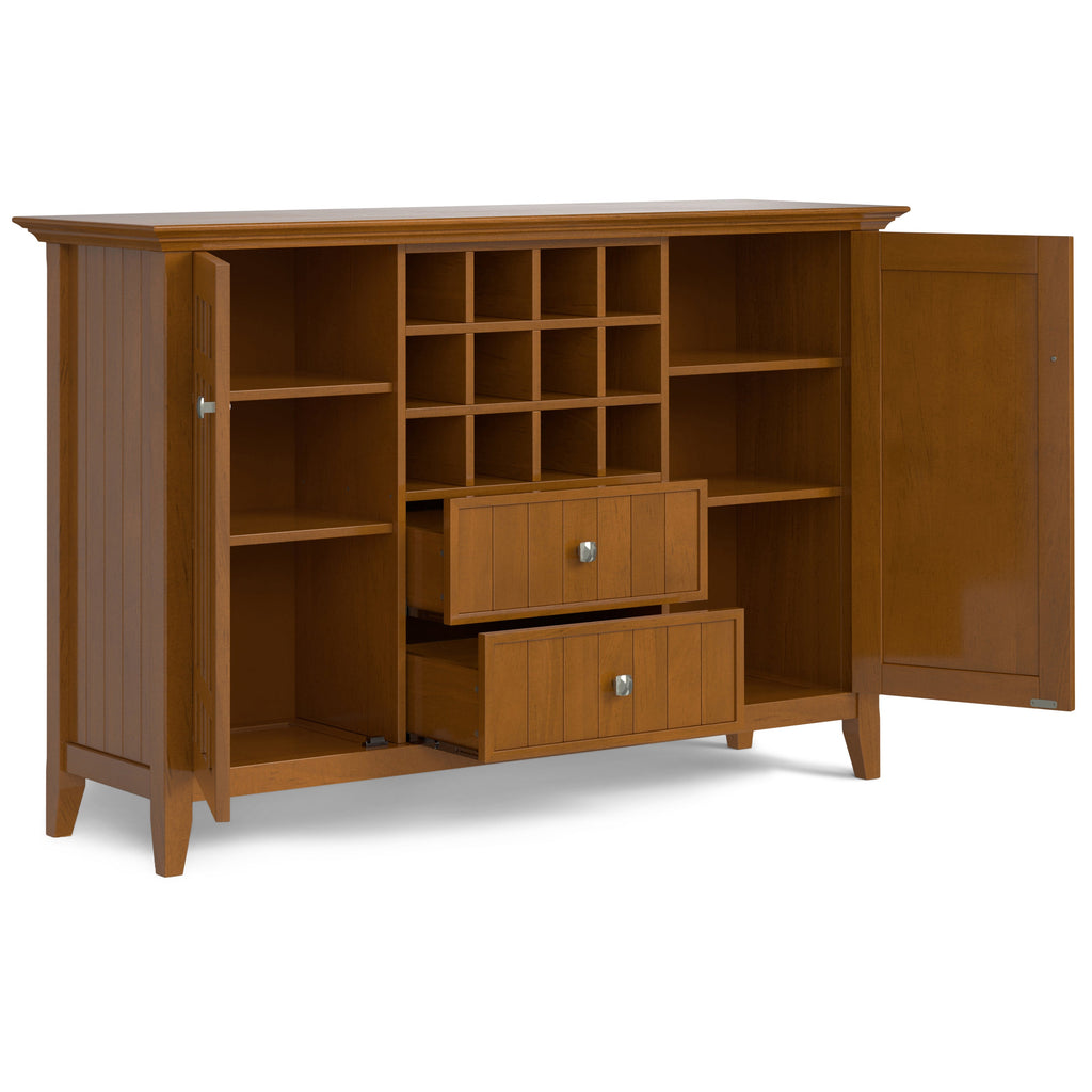 Bedford 54 Inch Wide Solid Wood Sideboard Buffet and Wine Rack in Light Golden