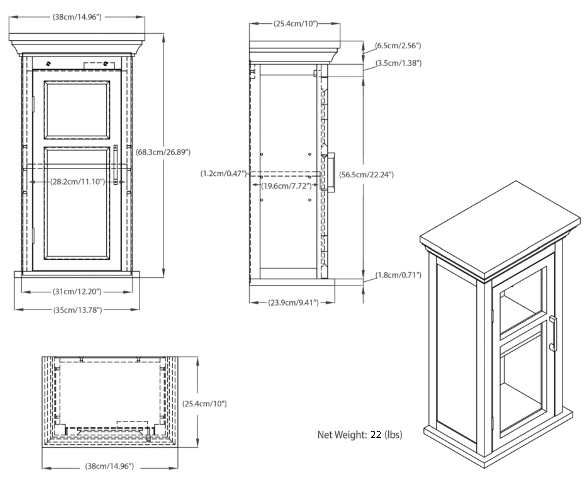 Avington 15 Inch Wide Solid Wood Single Door Wall Cabinet in Pure