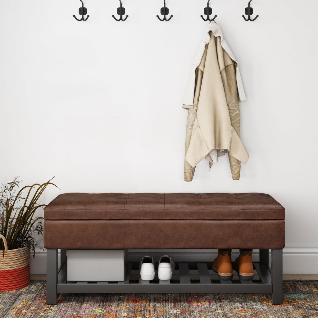 Cosmopolitan Storage Ottoman Bench with Open Bottom - Distressed Saddle