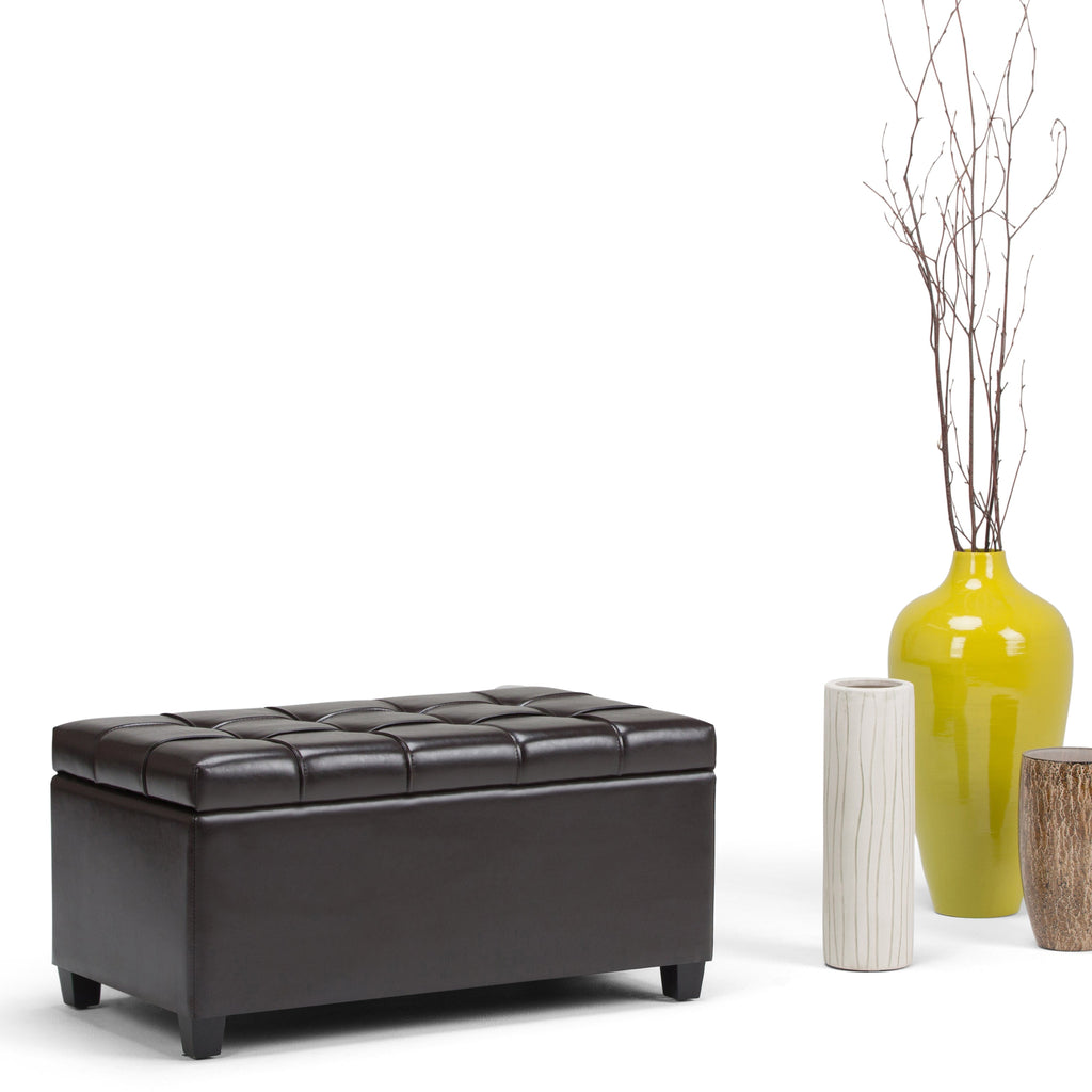 Sienna 33 Inch Wide Storage Ottoman Bench in Tanners
