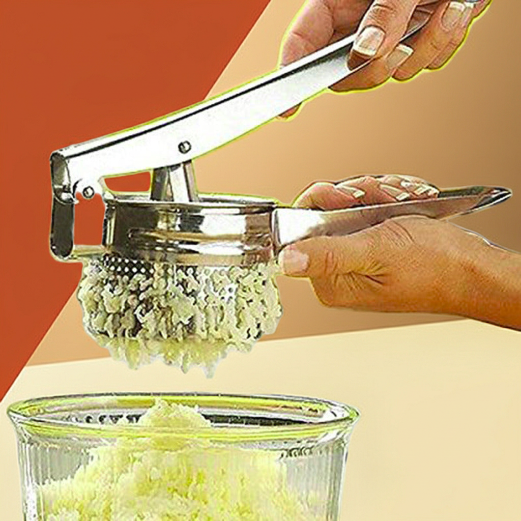 Stainless Steel Garlic Press — Heavy Duty Manual Garlic Mincer & Crusher