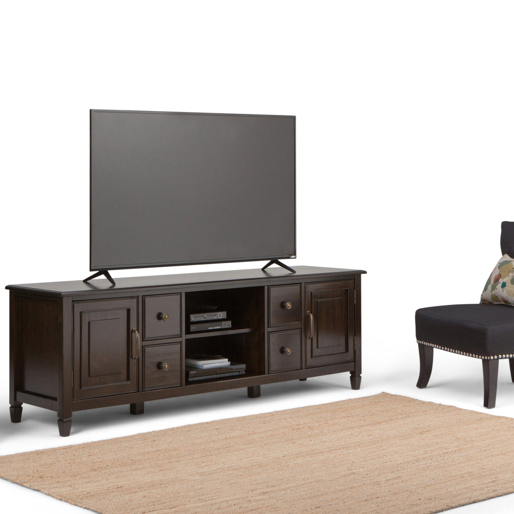 Connaught 72 Inch Wide Solid Wood TV Stand in Dark Chestnut