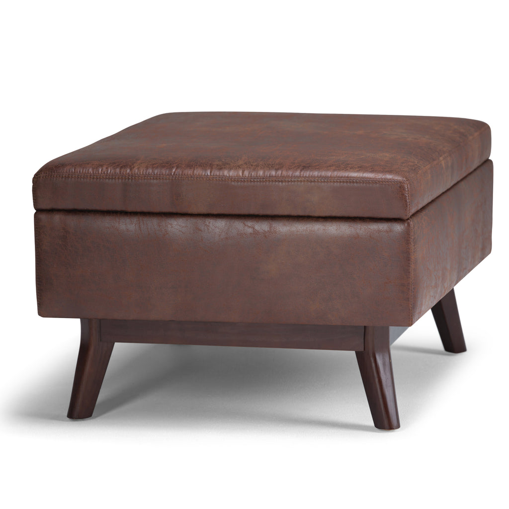 Owen 34 Inch Wide Coffee Table Storage Ottoman in Distressed Saddle