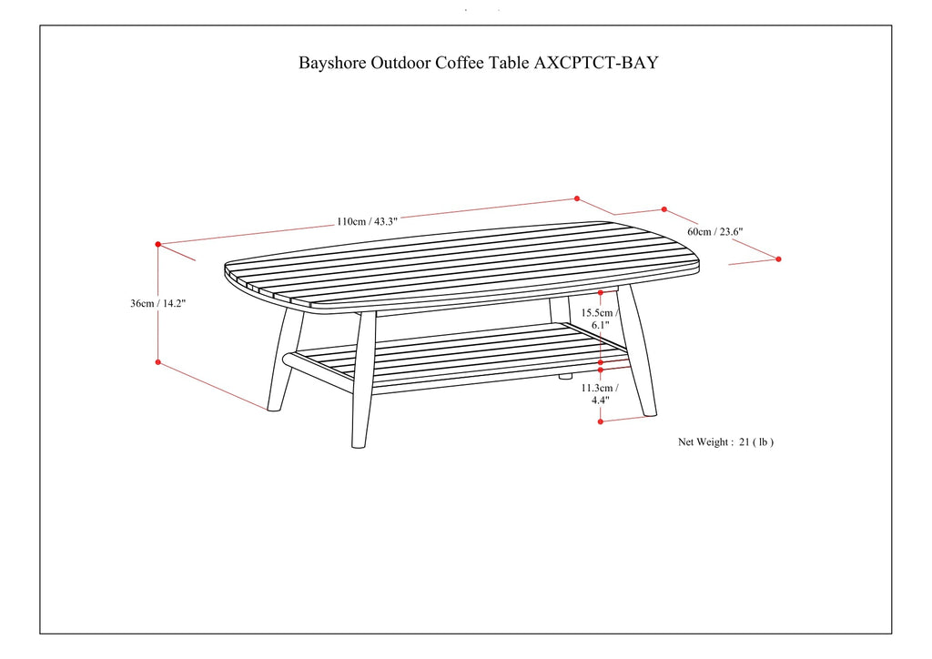 Bayshore Outdoor Coffee Table - Light Teak