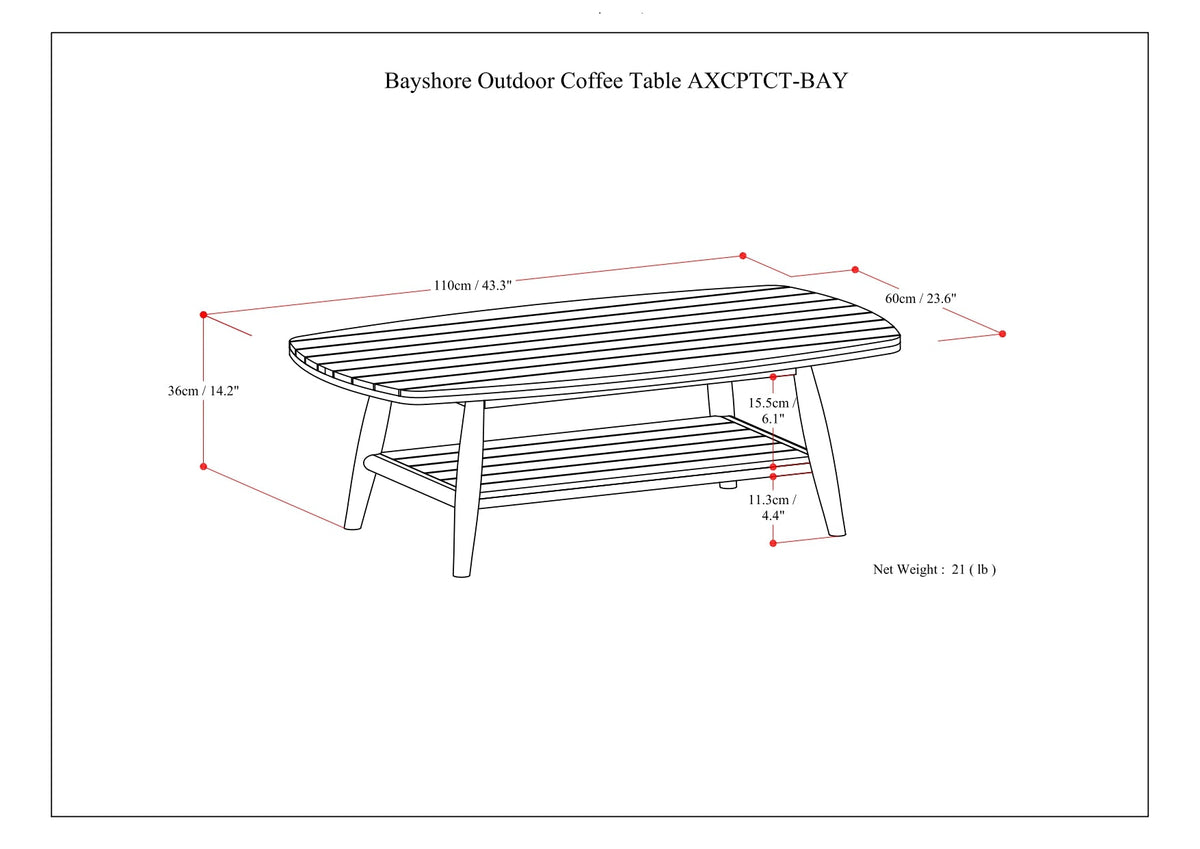 Bayshore Outdoor Coffee Table - Light Teak