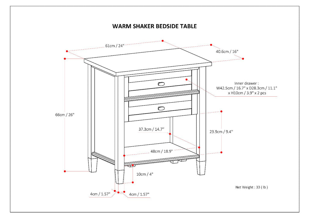 Warm Shaker Solid Wood Nightstand in Fog