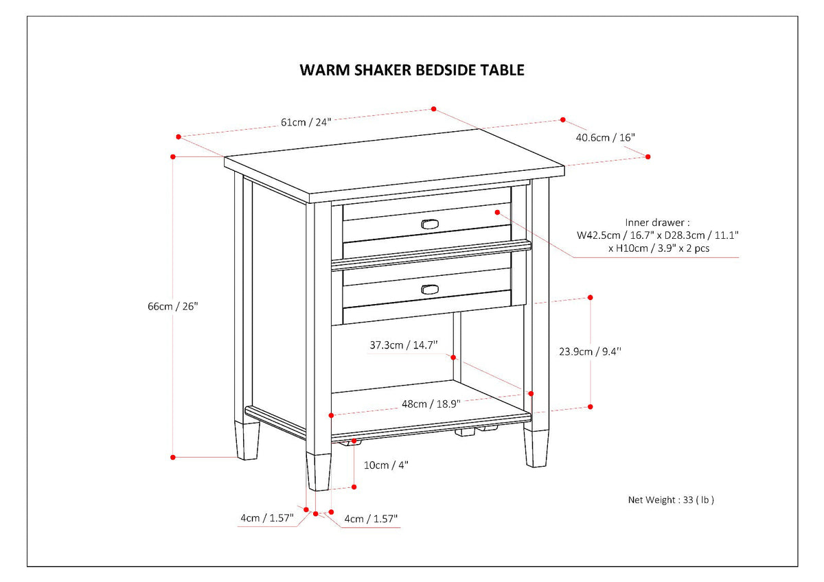 Warm Shaker Solid Wood 24 inch Wide Transitional Nightstand