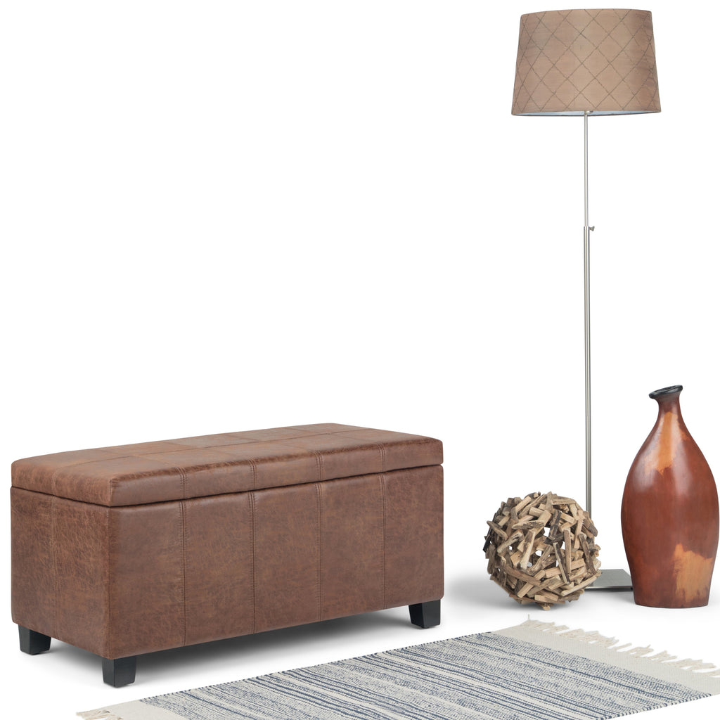 Dover 36 Inch Wide Storage Ottoman Bench in Distressed Umber